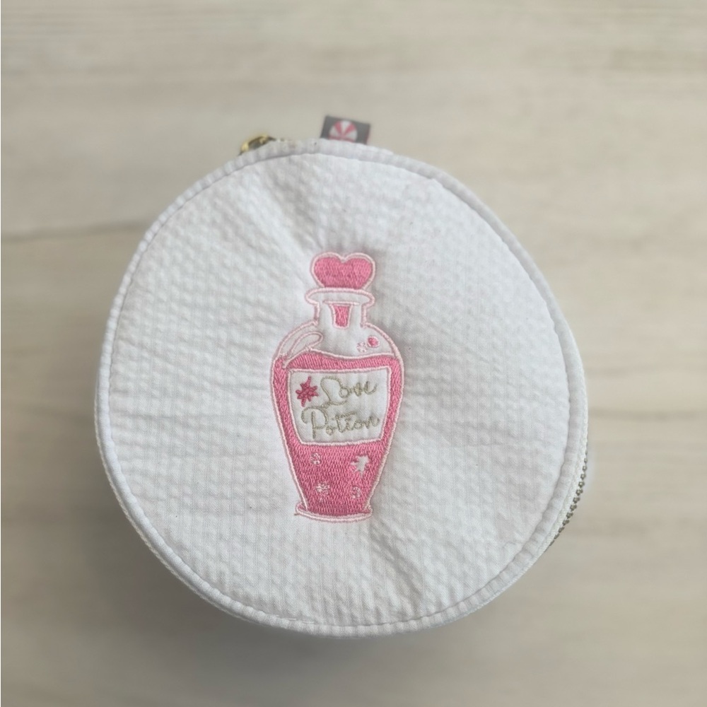 Embroidered “Love Potion”White and Pink Women's Button Bag. New